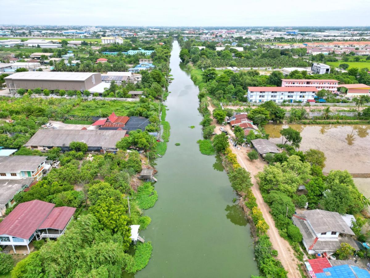 ขายที่ดินเปล่าติดคลองพระอุดม ปากเกร็ด นนทบุรี 3 ไร่ ใกล้วัดท่าเกวียน อบต. คลองข่อย ถนน 345